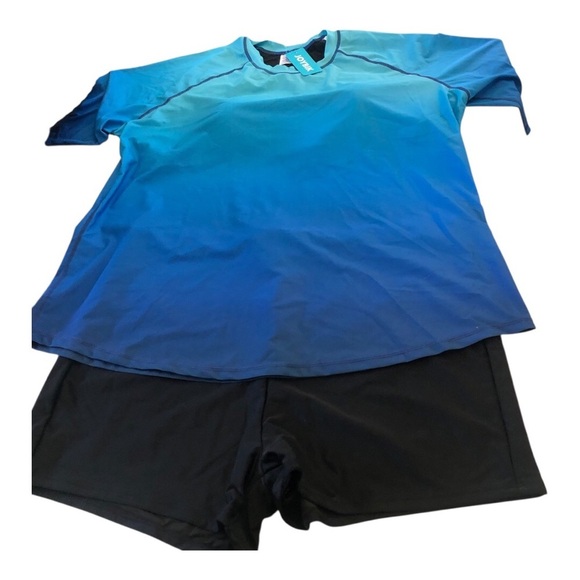 Joybik Blue Gradient Rashguard UPF50 With Black Swim Shorts Set Plus Size 3X/4X - Picture 3 of 16